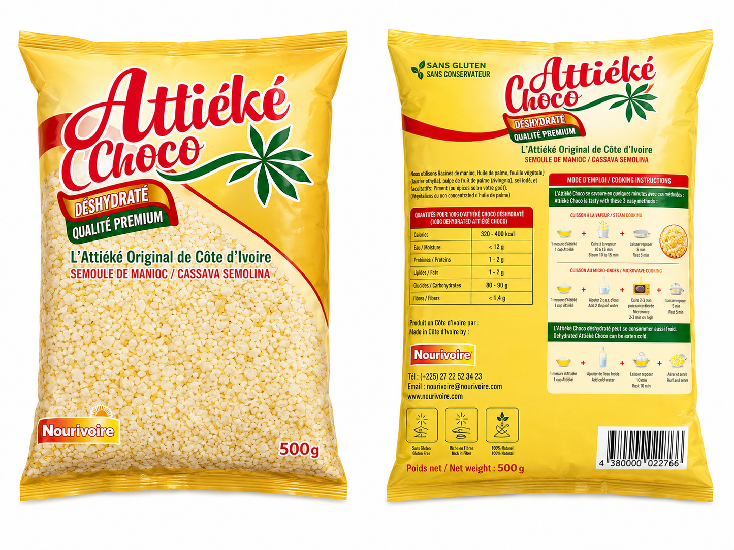 Attiéké Choco Déshydraté 500g – Semoule de Manioc Premium de Côte d’Ivoire Sans Gluten | Cuisine Africaine Authentique | Facile à Préparer