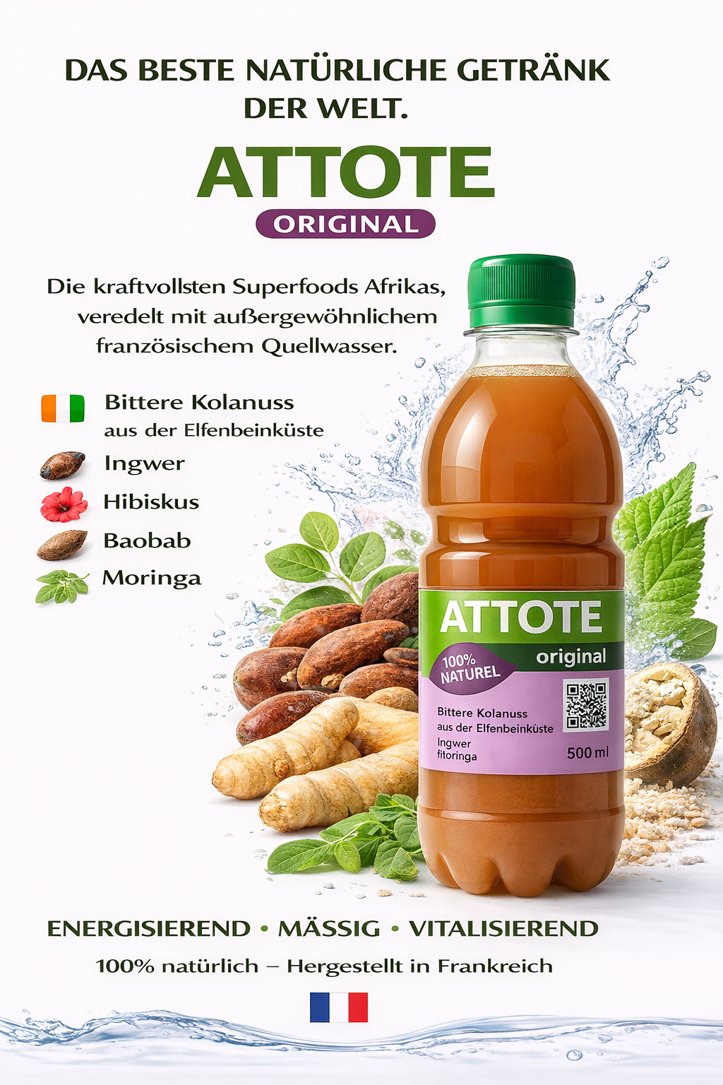 ATTOTÉ Original 500ml – Boisson Fonctionnelle Bio | Petit Cola Bitter Kola Gingembre | Vegan | France