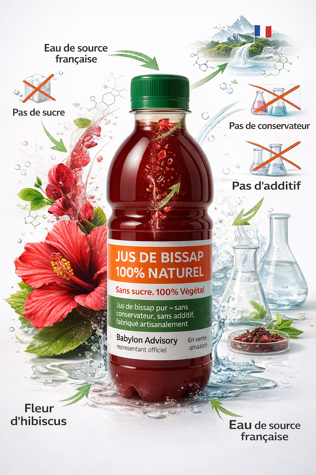 Bissap – Jus d'Hibiscus Naturel 500ml | Sans Sucre Sans Additif | Boisson Africaine | Vegan