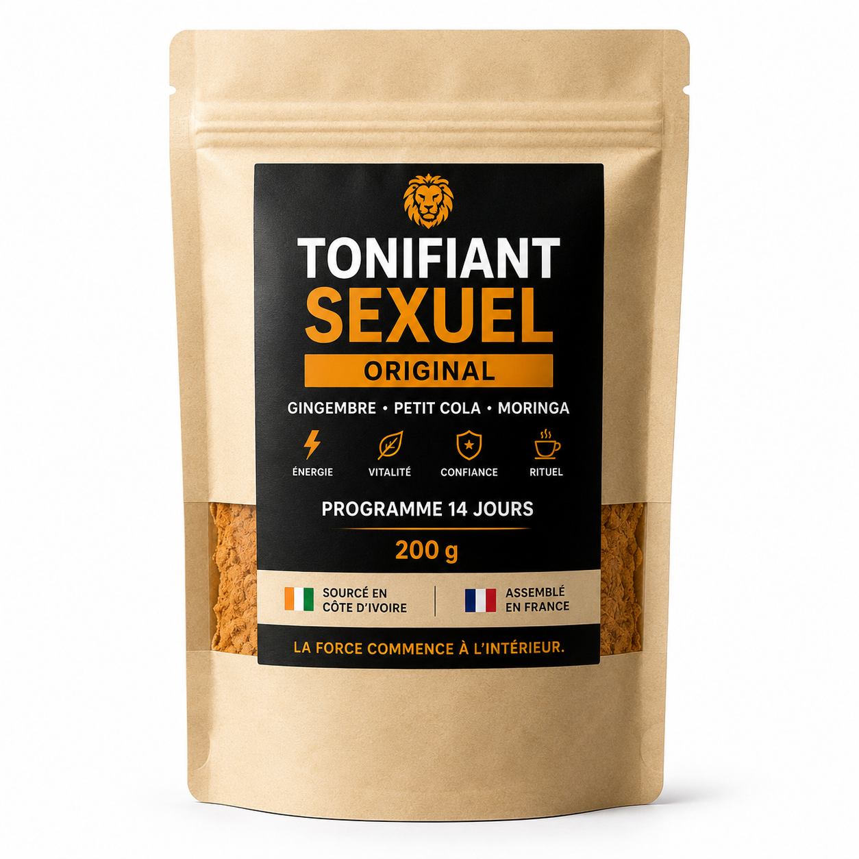 Tonifiant Sexuel Homme – Gingembre, Petit Cola & Moringa – Programme 14 Jours – 200 g