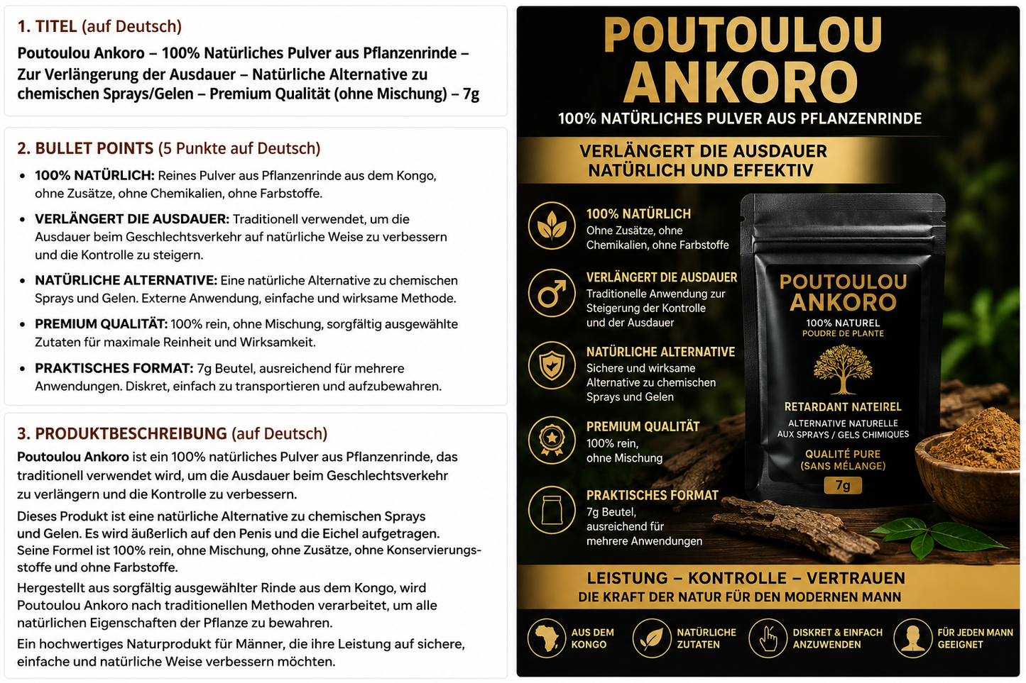 POUTOULOU d'Ankoro – Poudre de Massage Intime Bio | Retardateur Naturel | Vegan | Congo RDC
