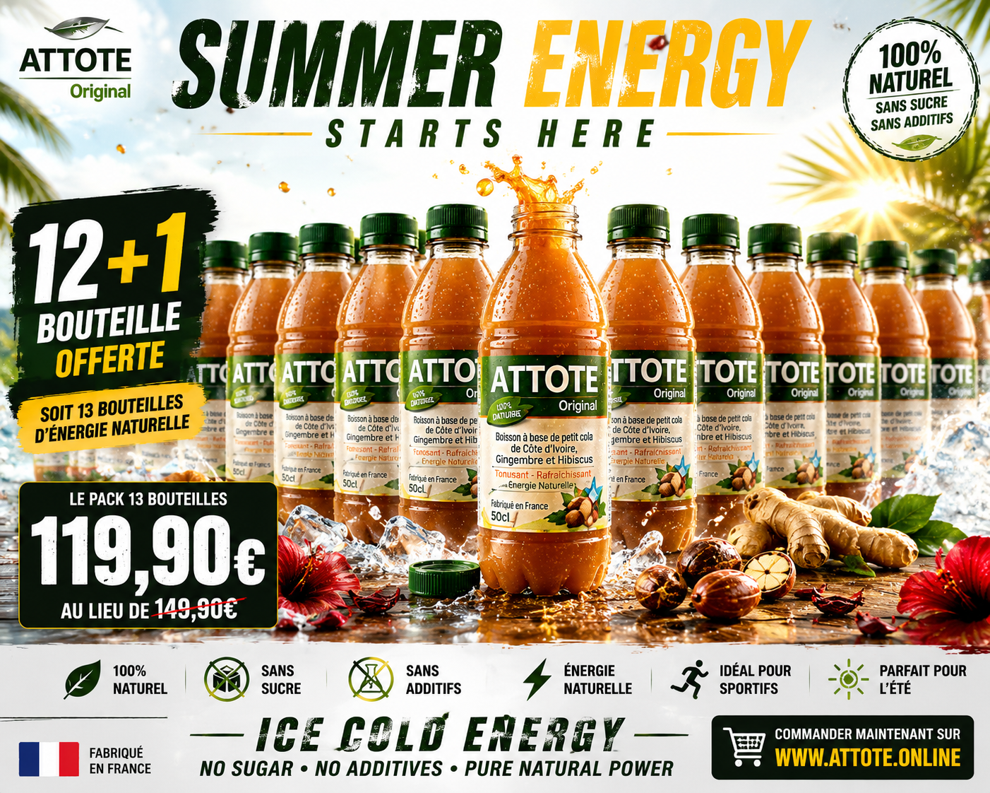 ATTOTÉ Original – Lot de 12 Bouteilles + 1 Offerte | Pack Trimestriel | Sans Sucre | Africain Bio