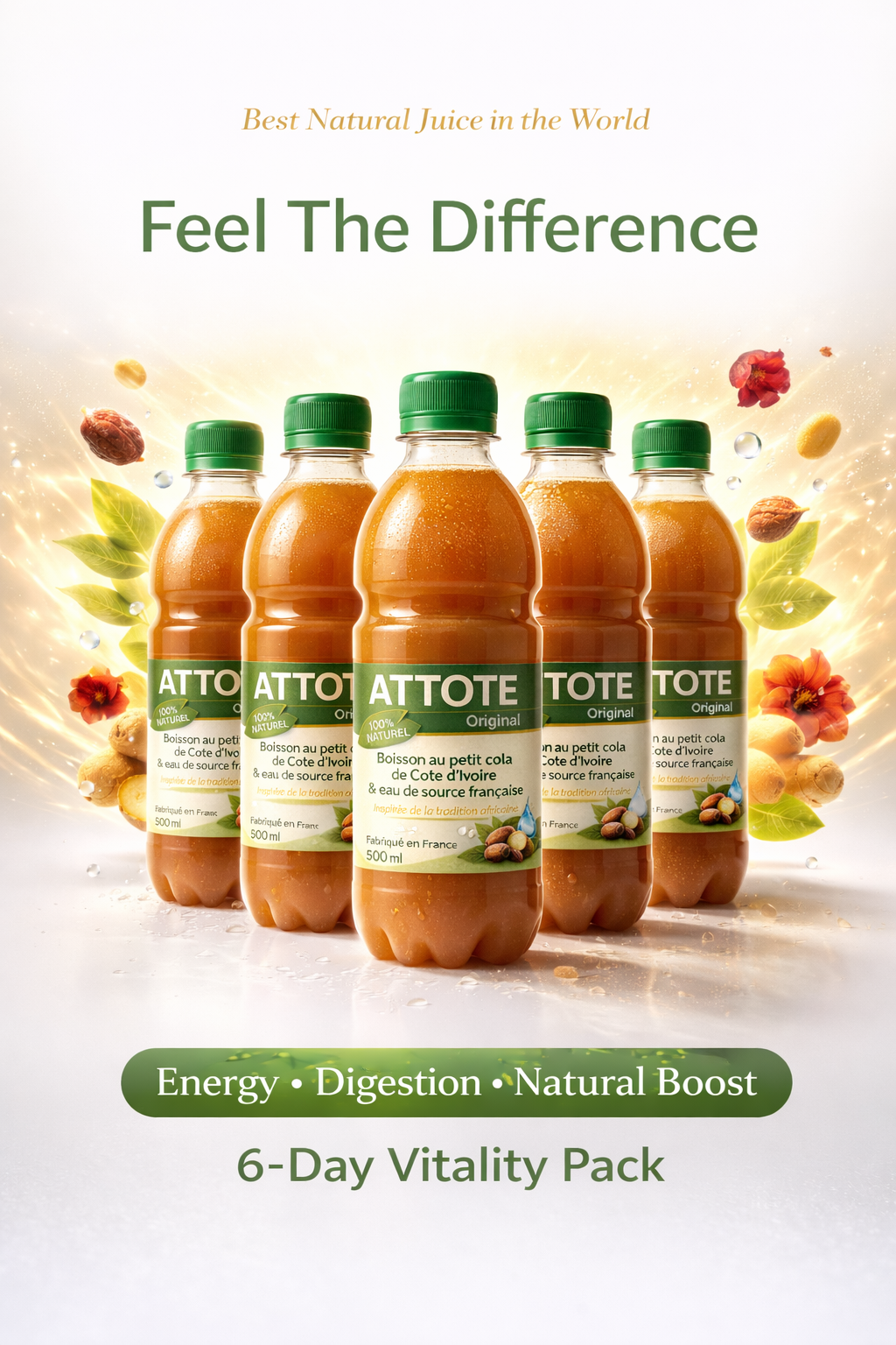 ATTOTÉ Original – Lot de 6 x 500ml | Boisson Africaine Bio | Petit Cola & Hibiscus | Sans Sucre