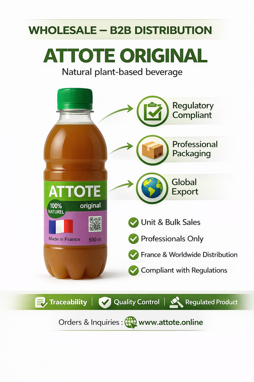 ATTOTÉ Original – Lot de 50 Bouteilles 500ml | Offre Grossiste Professionnels | Bio