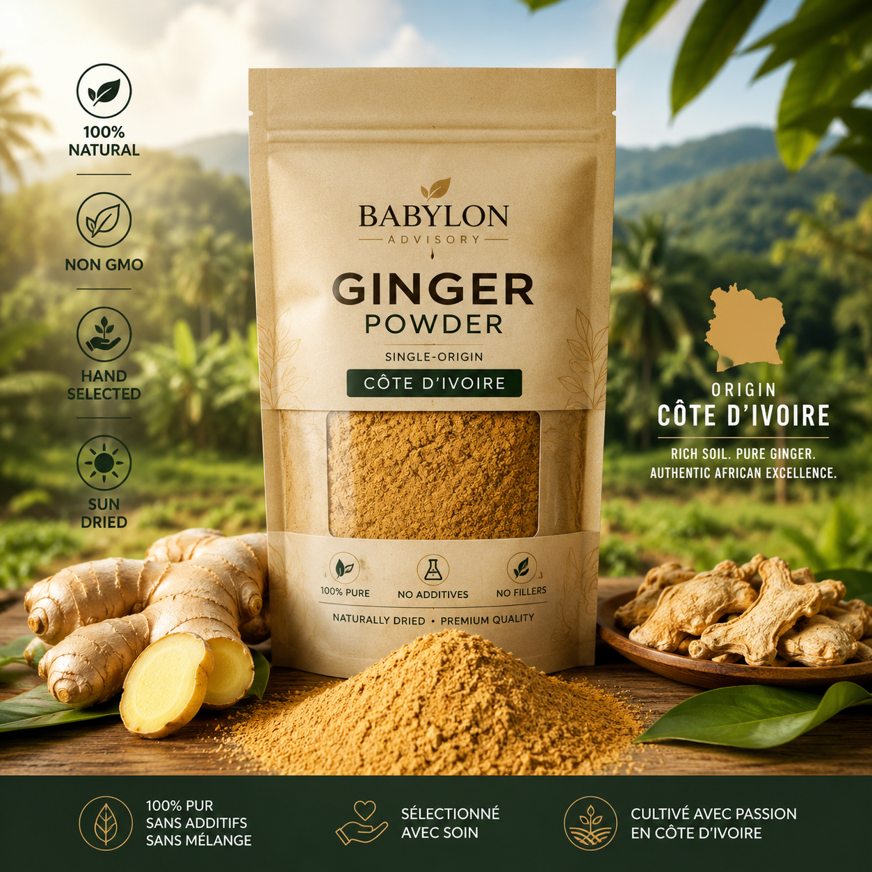 Gingembre en Poudre Bio 100g – Épice & Infusion | Origine Côte d'Ivoire