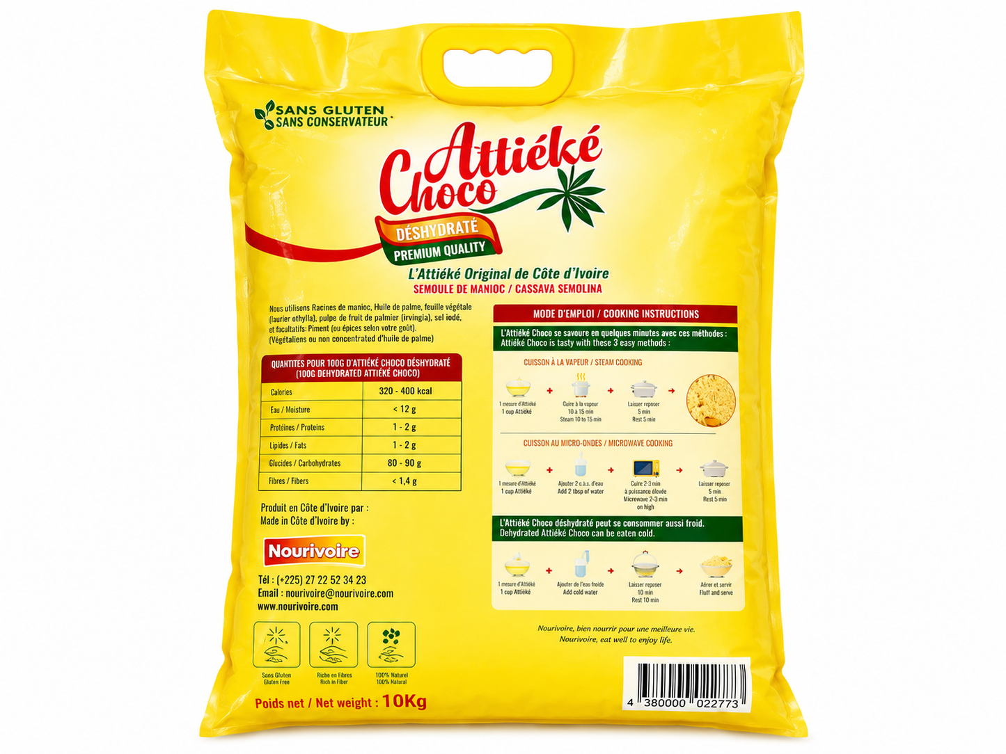 Attiéké Choco Déshydraté 10kg – Semoule de Manioc Premium de Côte d’Ivoire | Sans Gluten | Cassava Semolina | Longue Conservation | Qualité Professionnelle | Cuisine Africaine Authentique