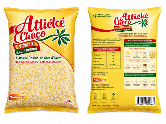 Attiéké Choco Déshydraté 500g – Semoule de Manioc Premium de Côte d’Ivoire Sans Gluten | Cuisine Africaine Authentique | Facile à Préparer