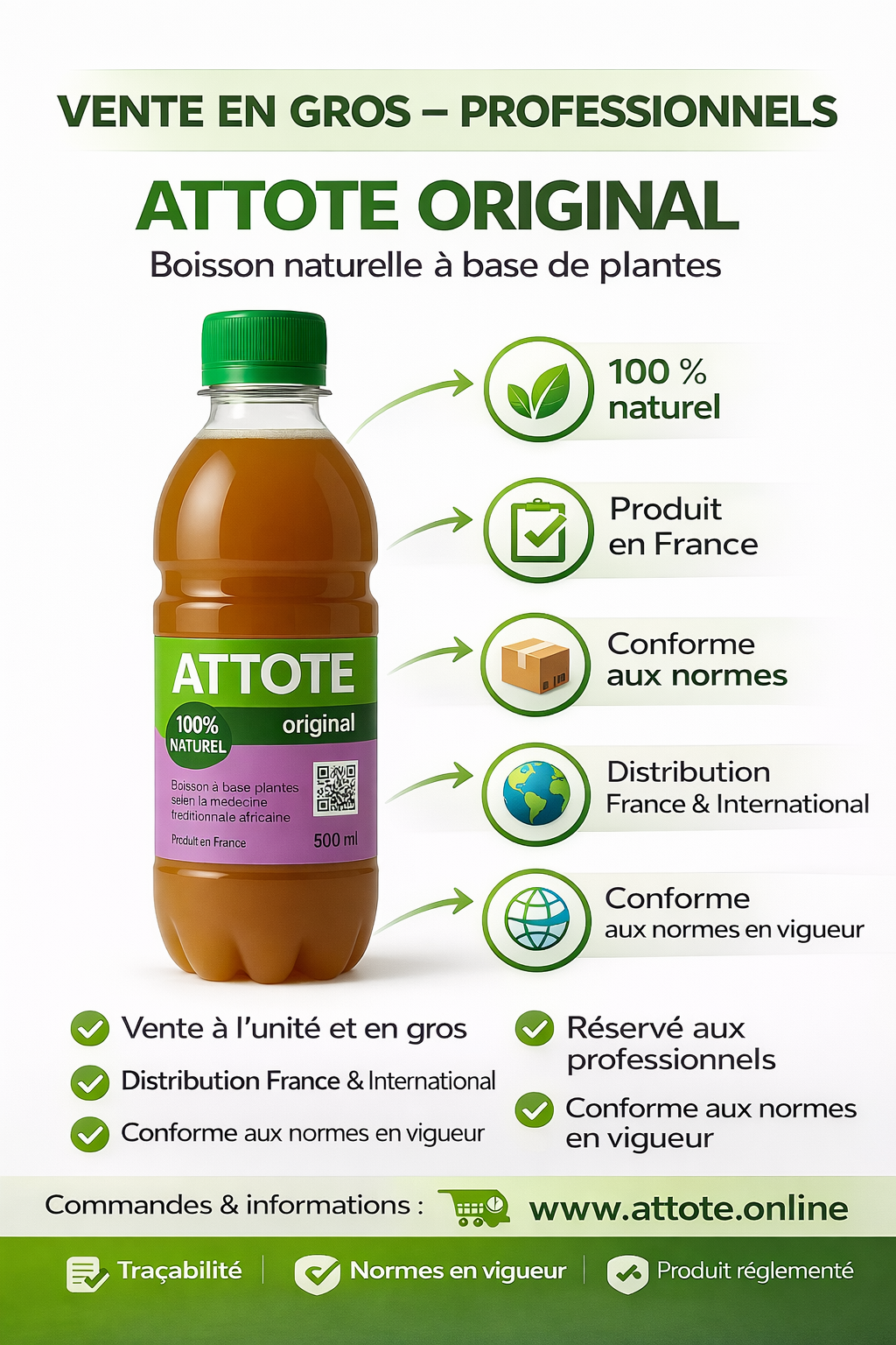 ATTOTÉ Original – Lot de 50 Bouteilles 500ml | Offre Grossiste Professionnels | Bio