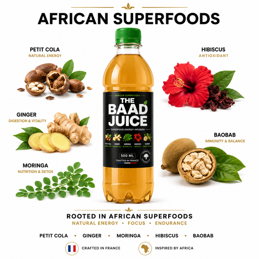THE BAAD JUICE 500ml – Boisson Bio | Petit Cola, Gingembre, Moringa, Hibiscus, Baobab | Vegan