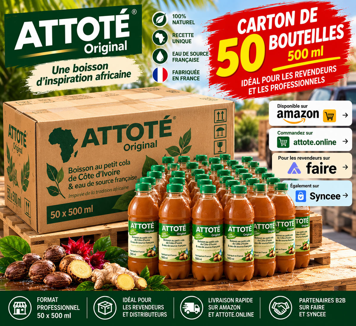 ATTOTÉ Original – 50er-Pack 500ml Flaschen | Großhandelsangebot für Profis | Bio