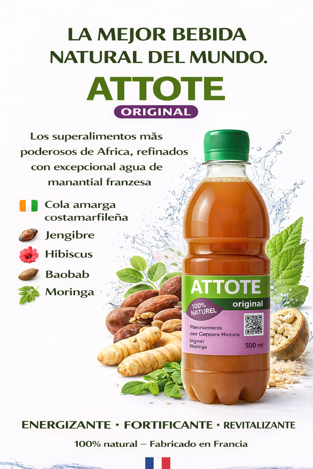 ATTOTÉ Original 500ml – Boisson Fonctionnelle Bio | Petit Cola Bitter Kola Gingembre | Vegan | France