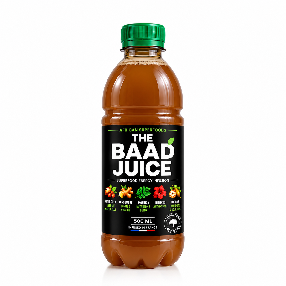 THE BAAD JUICE 500ml – Boisson Naturelle | Petit Cola, Gingembre, Moringa, Hibiscus, Baobab | Vegan