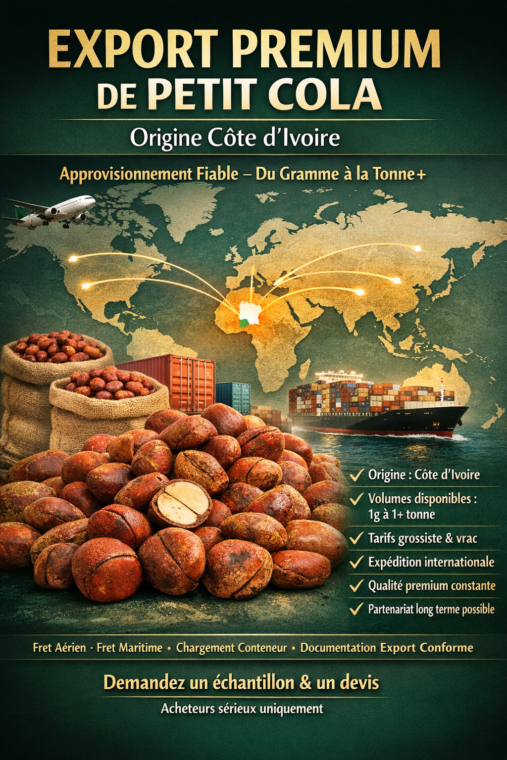 Petit Cola Premium – Sac  10 kg | Origine Côte d’Ivoire | Qualité Export (Cola frais sélectionné – Idéal pour grossistes, distributeurs et transformation )