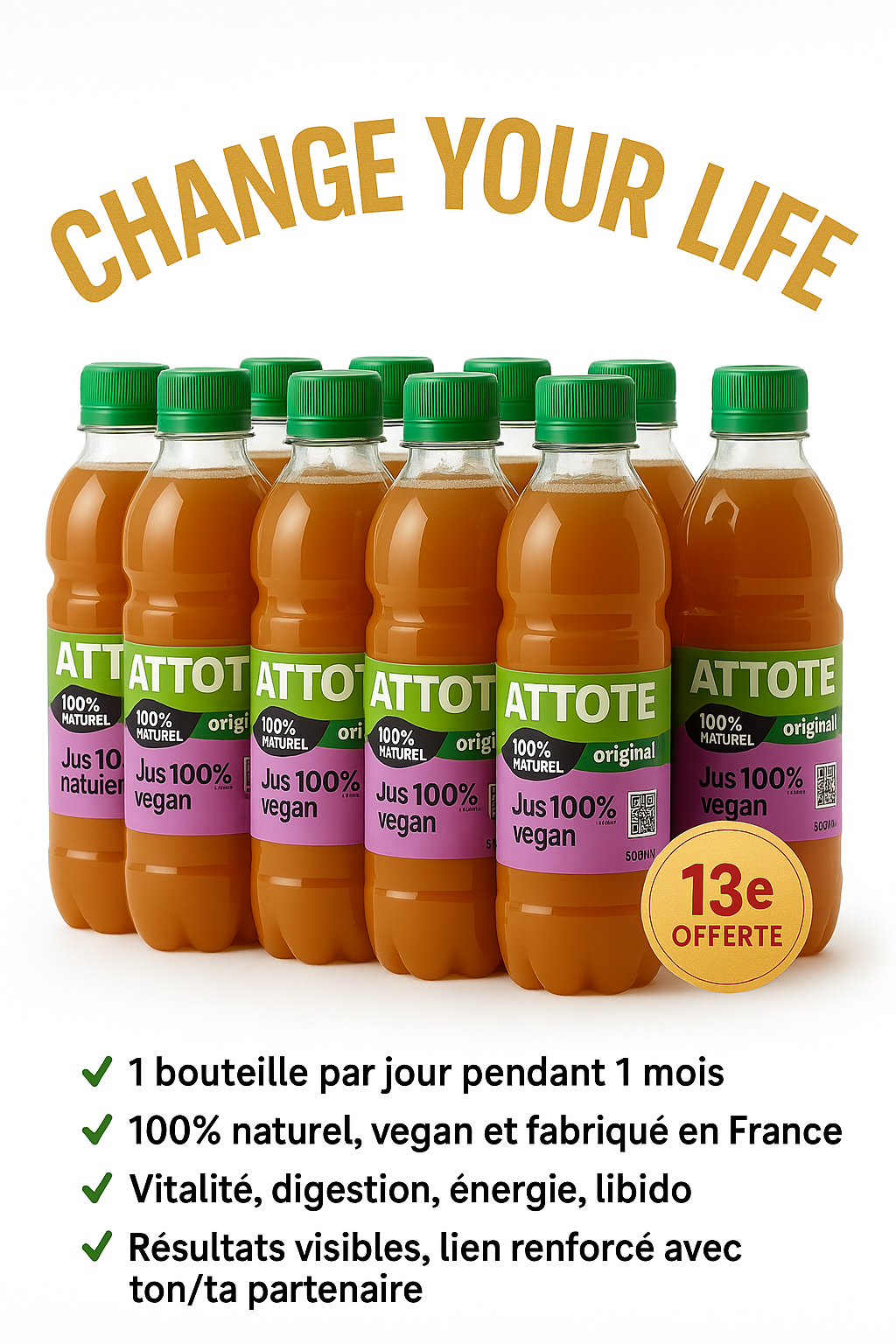 ATTOTE Original Boisson Énergisante Naturelle Africaine – Lot de 12 Bouteilles (plus une offerte)