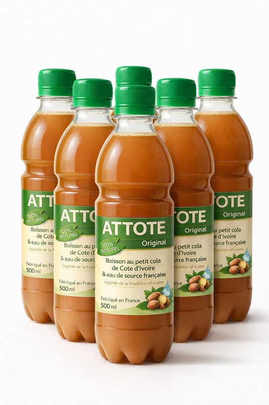 ATTOTE Original – Boisson Énergisante Naturelle Africaine – Petit Cola, Cola, Gingembre, Hibiscus &amp; Baobab – Lot de 6 × 500 ml – Recette Traditionnelle Ivoirienne