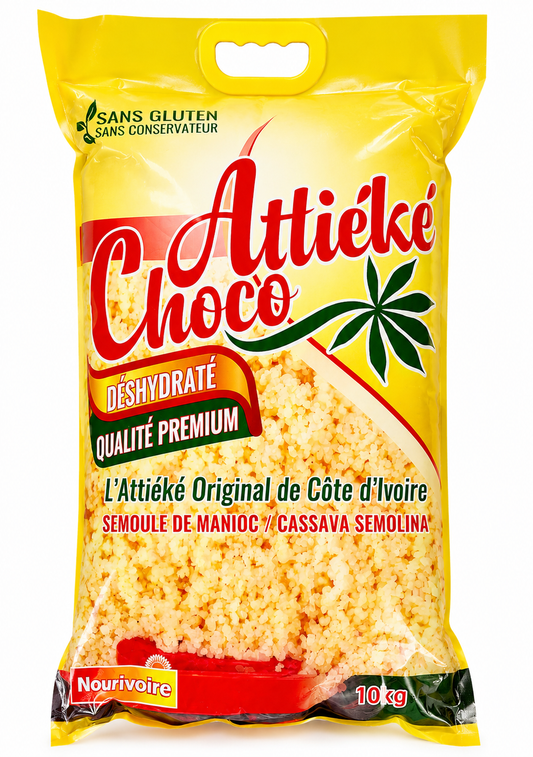 Attiéké Choco Déshydraté 10kg – Semoule de Manioc Premium de Côte d’Ivoire | Sans Gluten | Cassava Semolina | Longue Conservation | Qualité Professionnelle | Cuisine Africaine Authentique