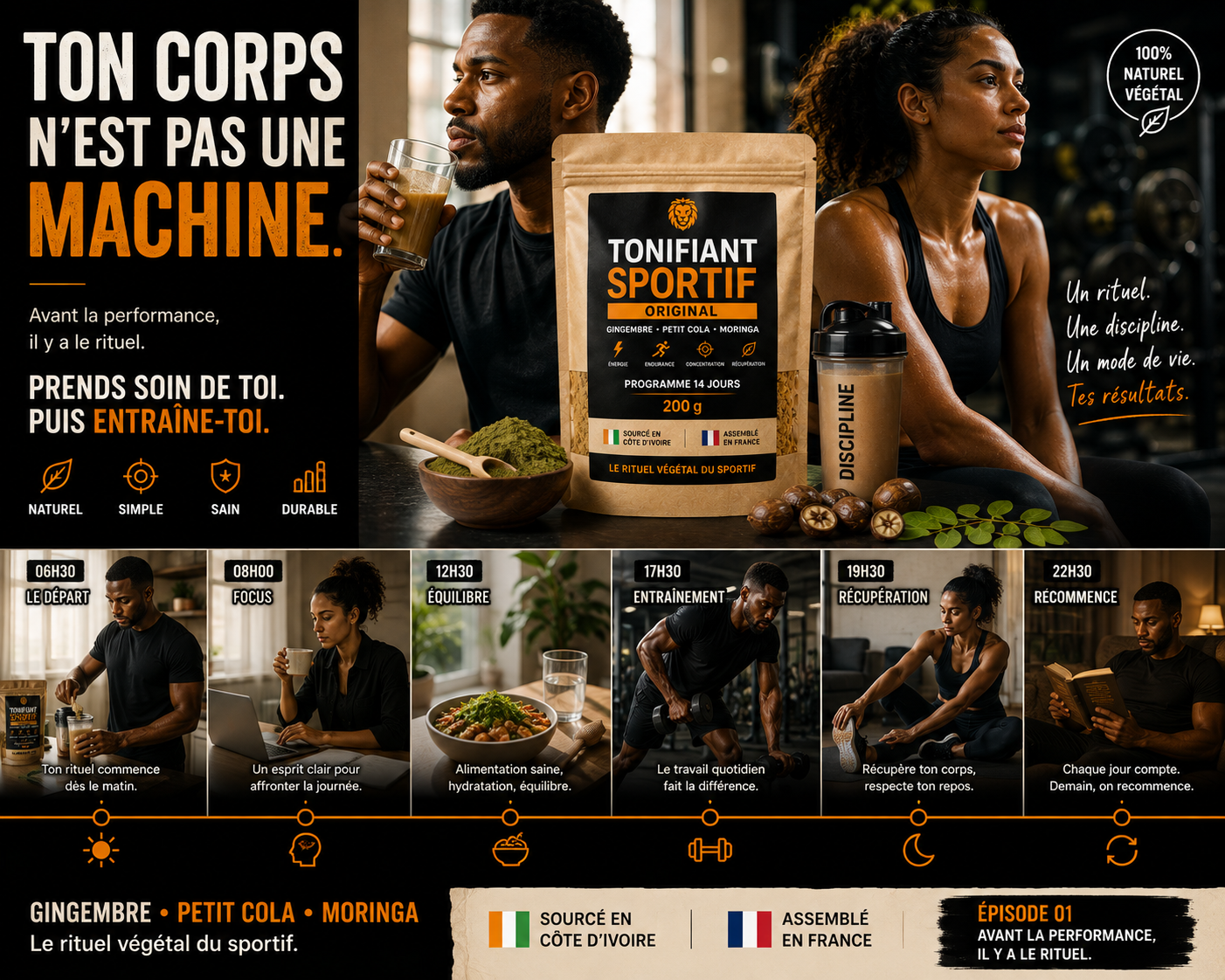 Poudre tonifiante africaine à mélanger dans l'eau, un jus ou un smoothie