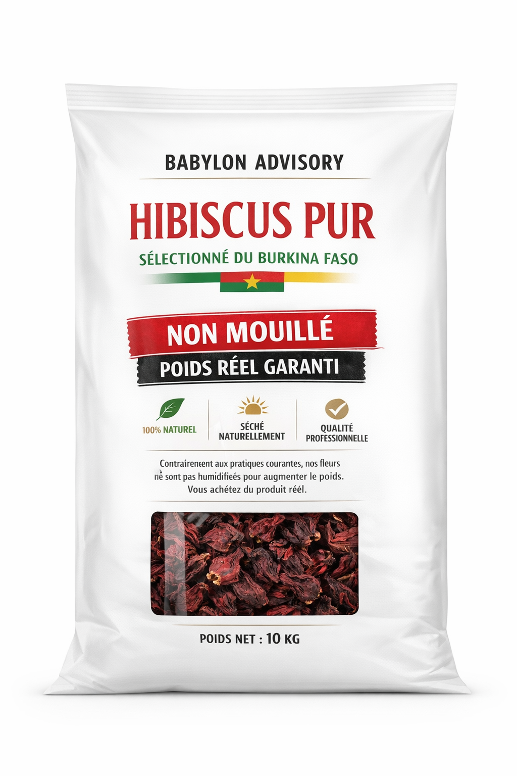 BISSAP / Sac de 10 kg de Feuilles d’Hibiscus Premium – Origine Burkina Faso | Babylon Advisory   (100 % naturel, feuilles entières séchées artisanalement – Idéal pour jus, infusions et recettes africaines authentiques)
